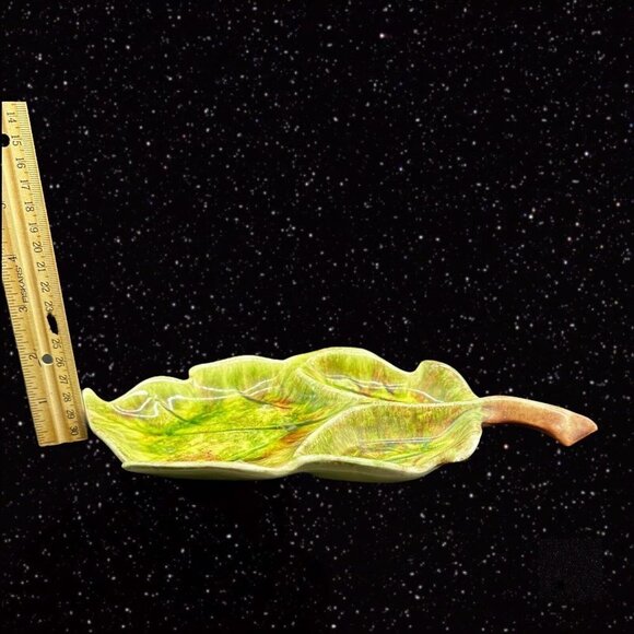 Jameson's Of Capistrano California Leaf Shaped Candy Dish Green Ceramic 11”W - Picture 10 of 12
